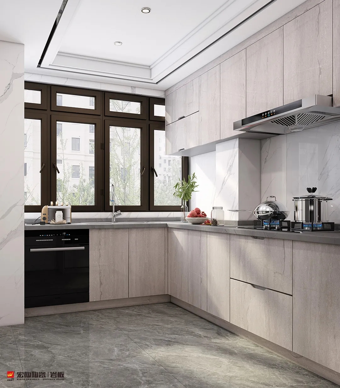 尊龙凯时人生就是搏岩板厨房效果图